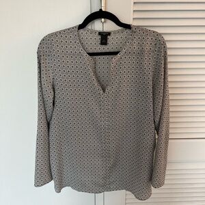 Ann Taylor Gray and White Blouse with V-Neckline